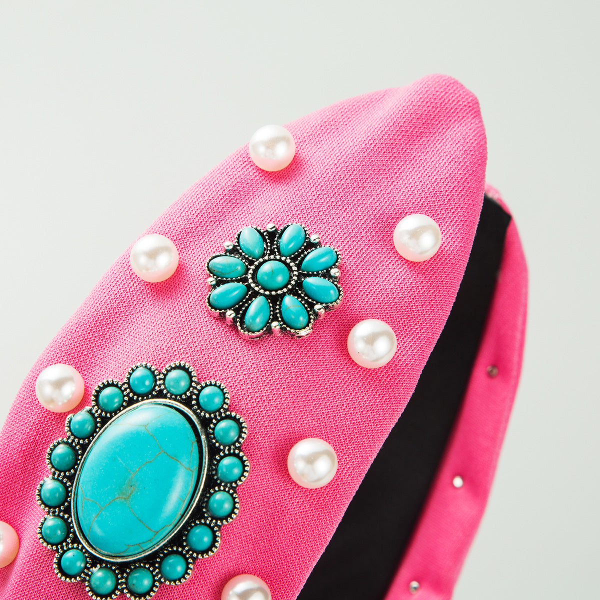 Wholesale Vintage Turquoise Wide Brim Beaded Floral Headband