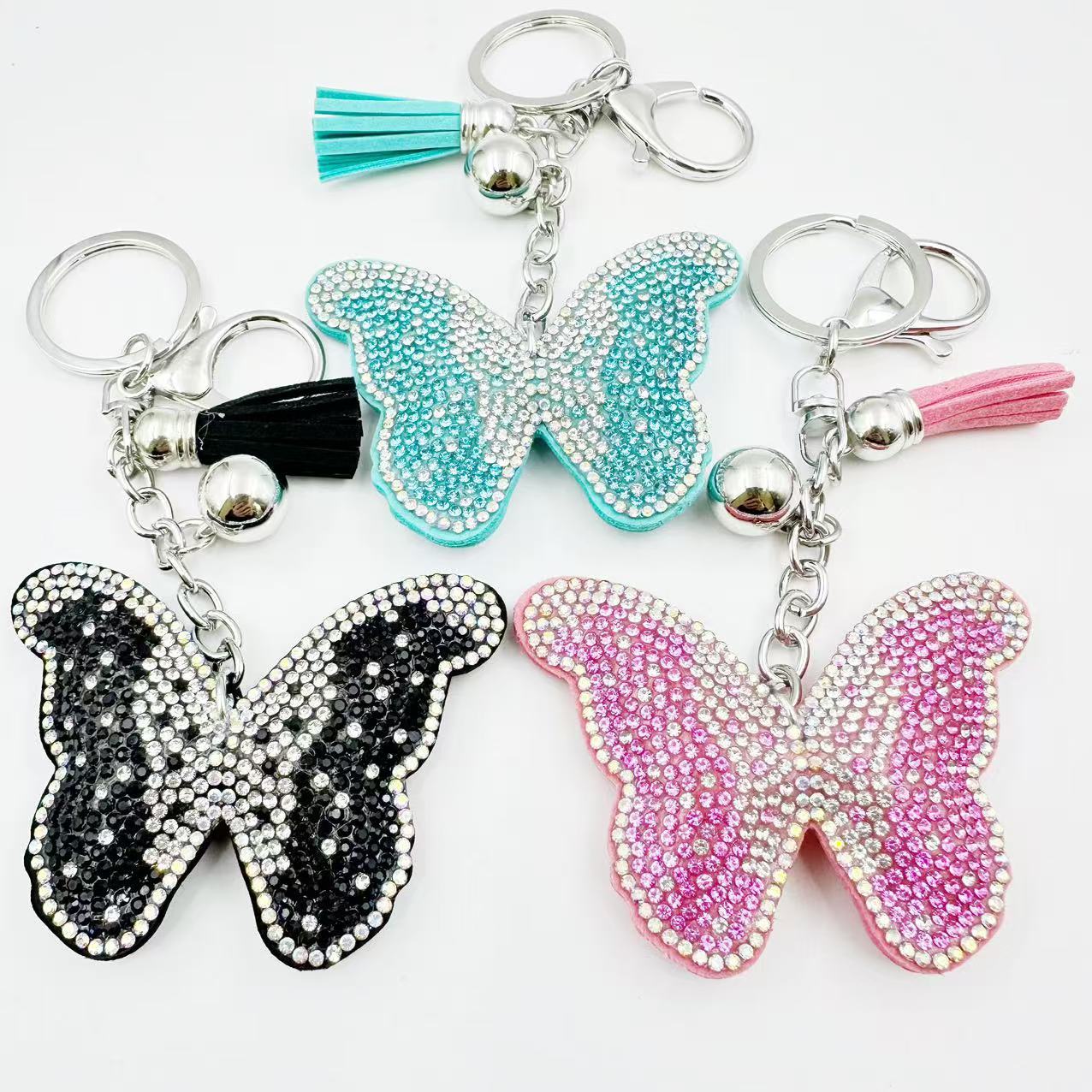 Wholesale Crystal Rhinestone Butterfly Tassel keychain