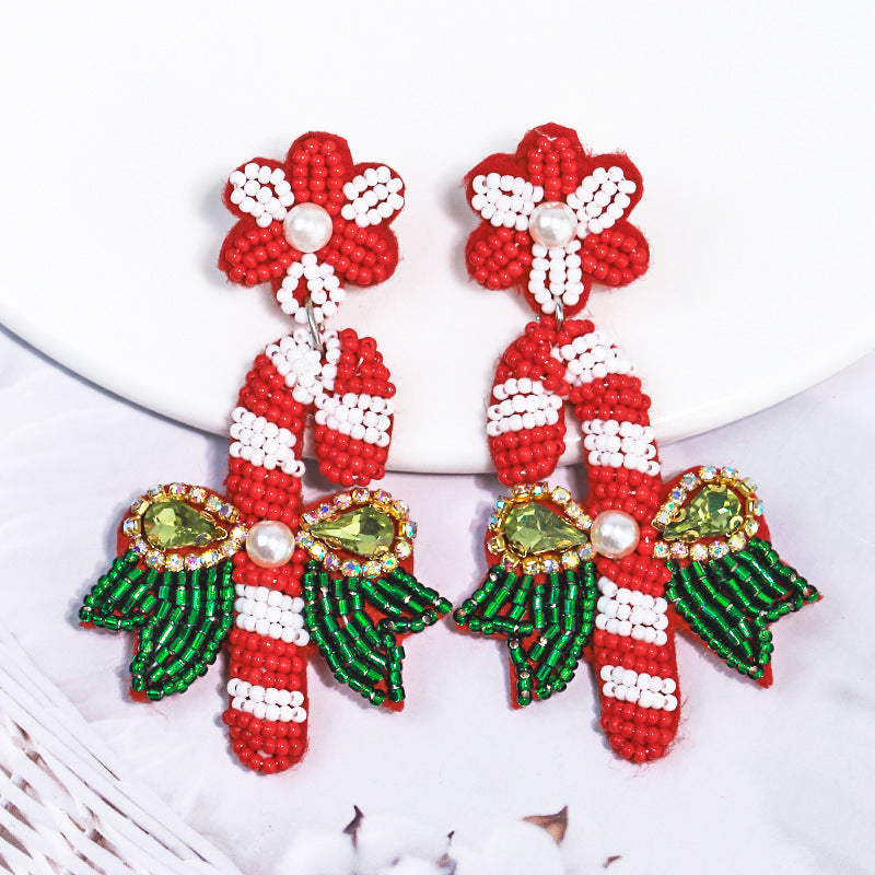 Wholesale Christmas Creative Cute Candy Cane Christmas Earrings