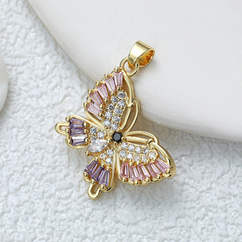 Wholesale Fashion Personality High-grade Copper Gold-plated Color Zirconium Butterfly Diy Necklace Pendant