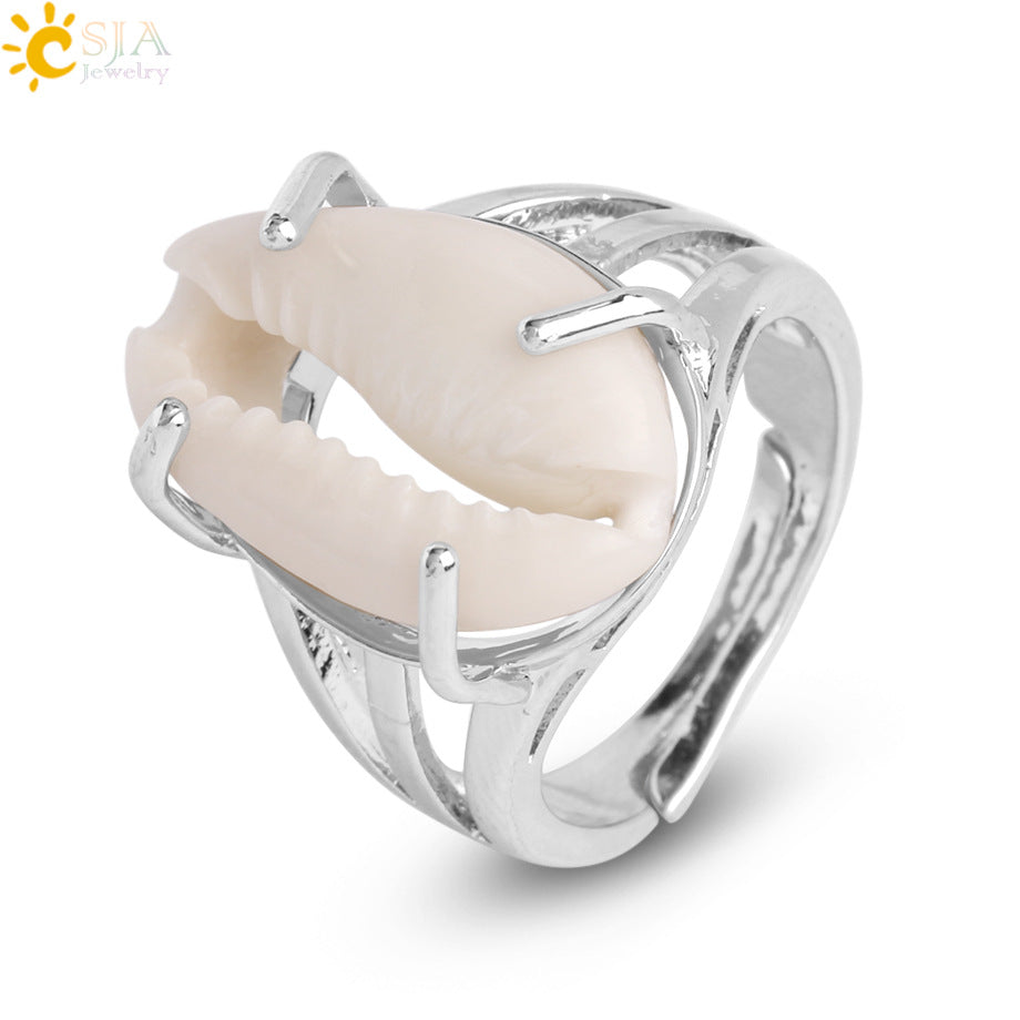 Wholesale Gold-plated silver natural conch shell open ring