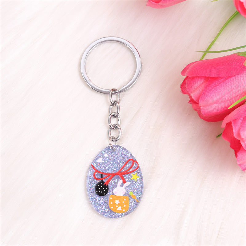 Wholesale Easter Eggs, Acrylic Colored Floral Rabbit Keychains