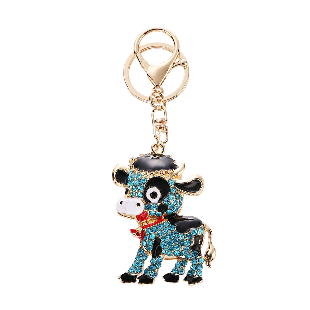 Wholesale Cute Rhinestone Baby Cow Keychain
