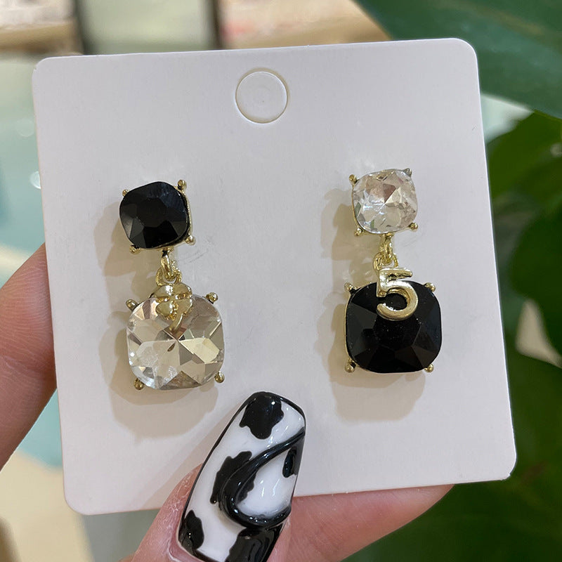 Wholesale Alloy Dot Drill Oil Drop Square Irregular Glass Drill Earrings