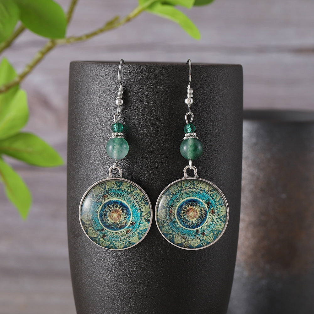 Wholesale retro mandala flower Time Gem ethnic style dream catcher long pendant earrings