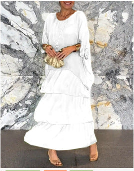 Wholesale fashion new chiffon mesh batwing sleeve round neck long dress