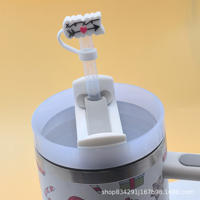 Wholesale 10mm Glass Straw Dust Cover Cover Silicone Food Grade Straw Dust-proof Staley Water Cup Leak-proof Valentine's Day