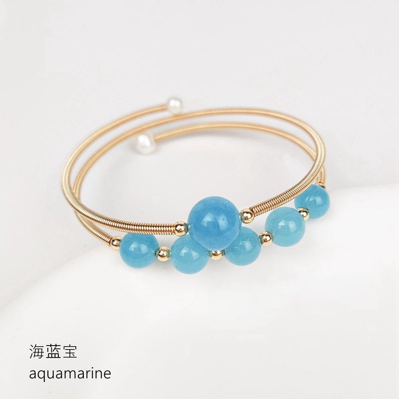 Wholesale Natural Crystal Blue Phosphorus Radiant Natural Stone Irregular Wrapped Silk Handmade Wrapped Wire Bracelet