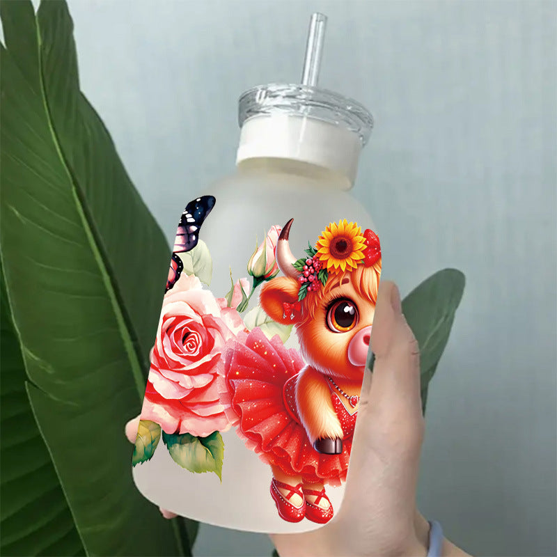 Wholesale Colorful flowers Western style cute cow 16oz Cup UV DTF Wraps