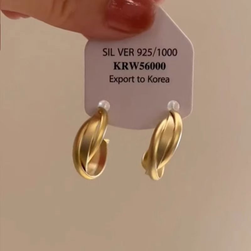 Wholesale Suitable for square face ~ retro matte golden earrings French hoop earrings