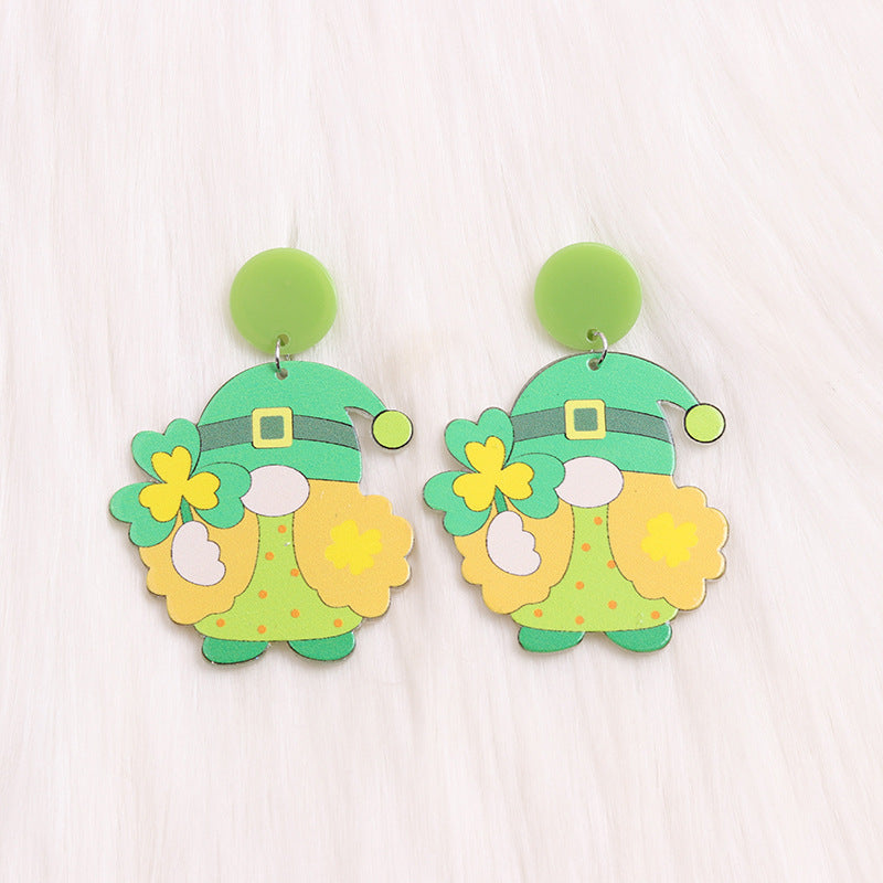 Wholesale Saint Patrick's Day Three Leaf Clover Dwarf Acrylic Earrings