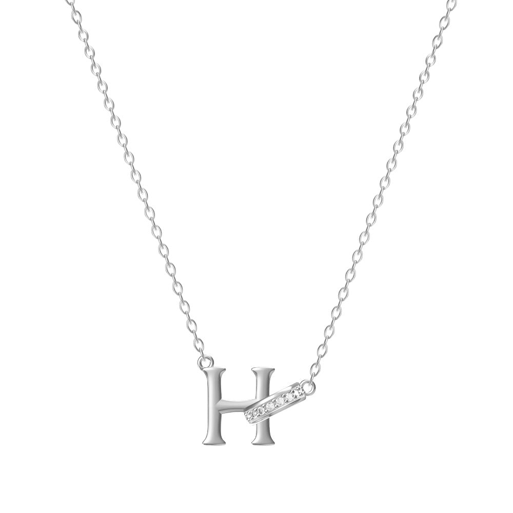 Wholesale 26 letter titanium steel necklace with diamonds