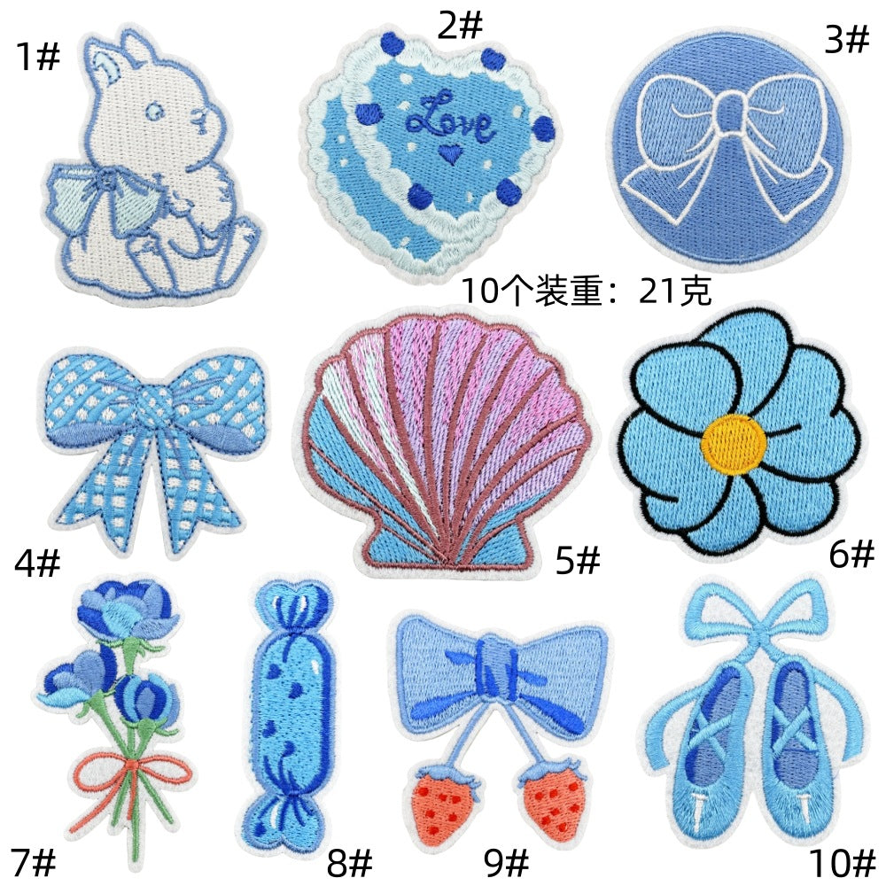 Wholesale Trendy Blue Series Embroidered Cartoon Candy Patches Cute Sew On Clothing Applique Everyday Craft Supply For Resale