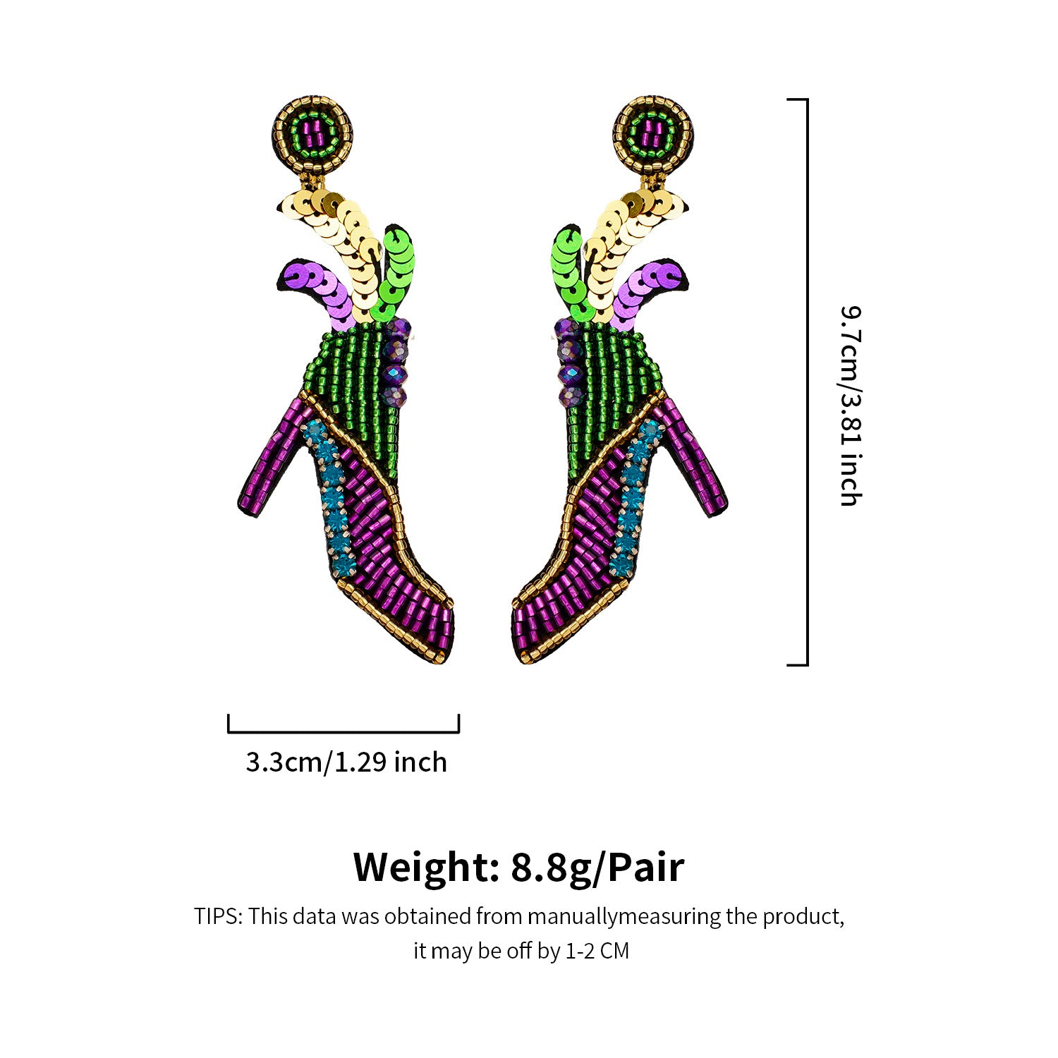 Wholesale Carnival Festival High-end Handmade Rice Beads Feather Exaggerated Earrings for Women