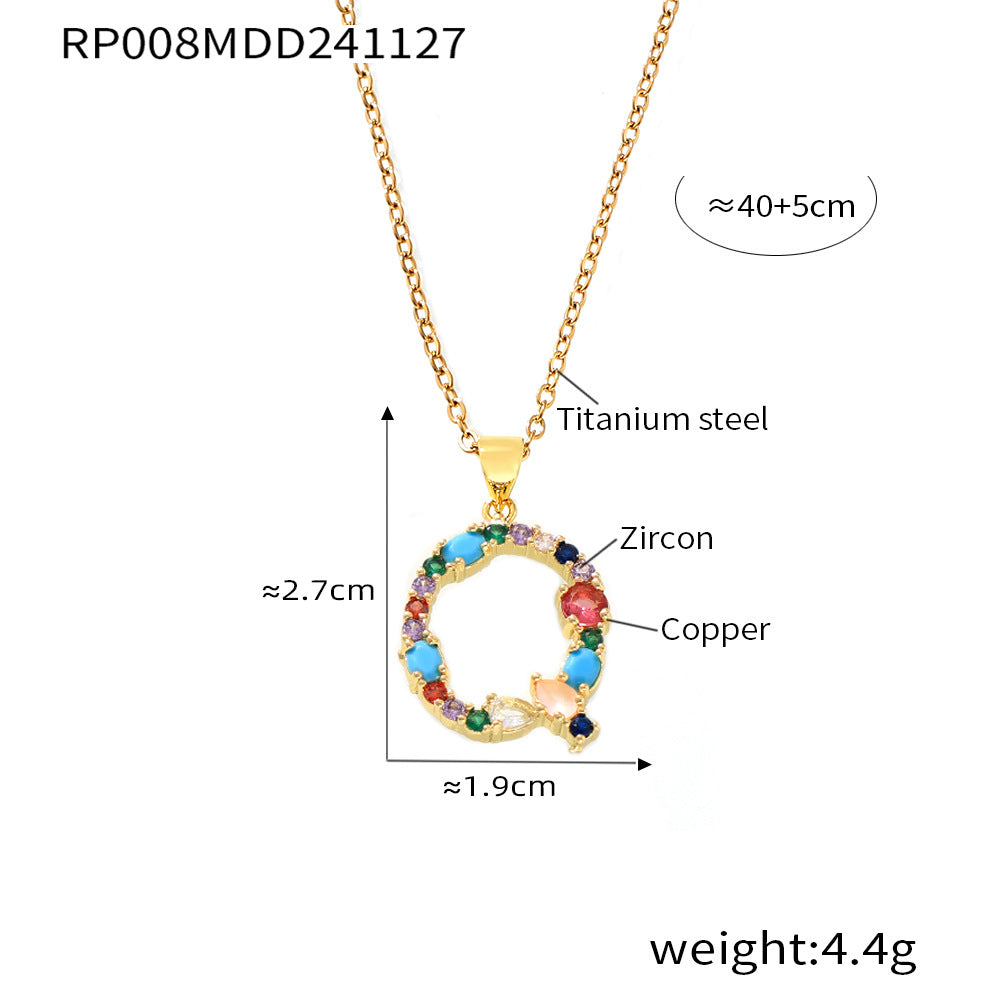 Wholesale Copper micro-inlaid colored zircon 26 English letters individual pendant niche hip-hop clavicle chain