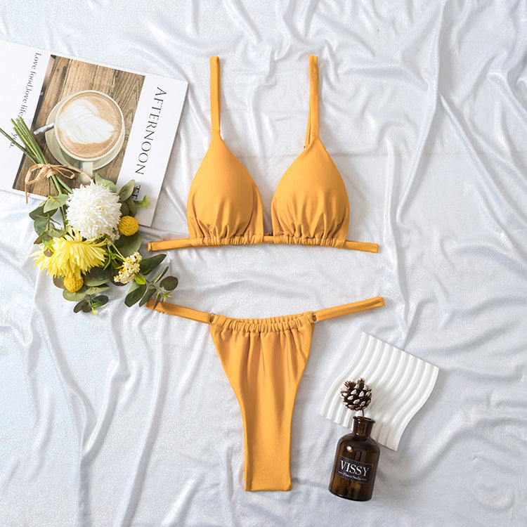 Wholesale Triangular Cup Split Bikini Double Fabric Swimwear