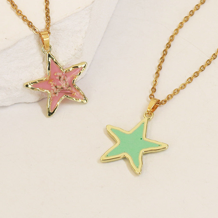 Wholesale 6pcs Real Flower Dried Flower Pendant Immortal Flower Colorful Epoxy Real Flower Necklace