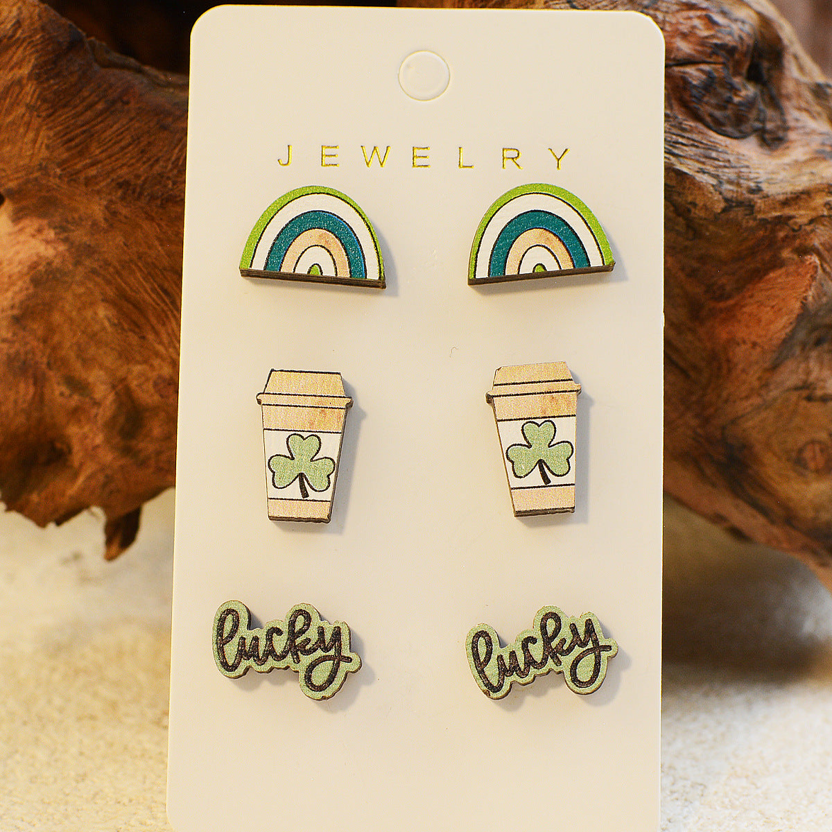 Wholesale St. Patrick's Day Carnival Wooden Small Stud Earrings
