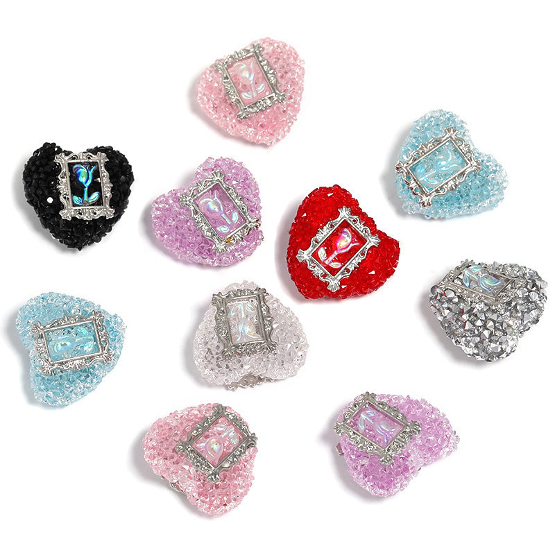 Wholesale 10pcs Rose photo frame with heart-shaped soft sugar rhinestone ball