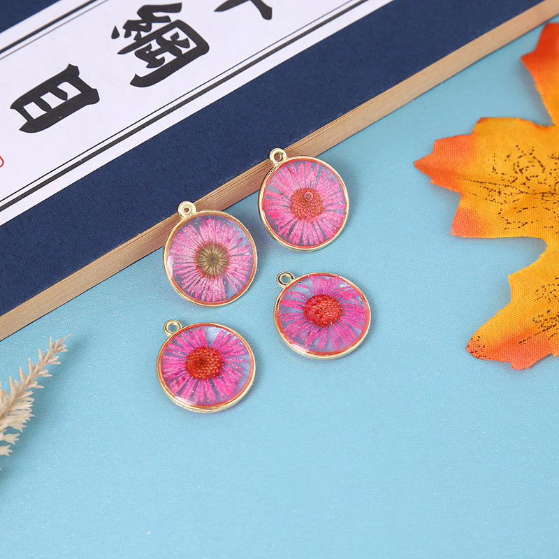 Wholesale Alloy 10pcs/pack Round Natural Glue Drop Dried Flower Pendant Accessories Handmade DIY Jewelry Earrings Necklace Bracelet Small Hanging Material
