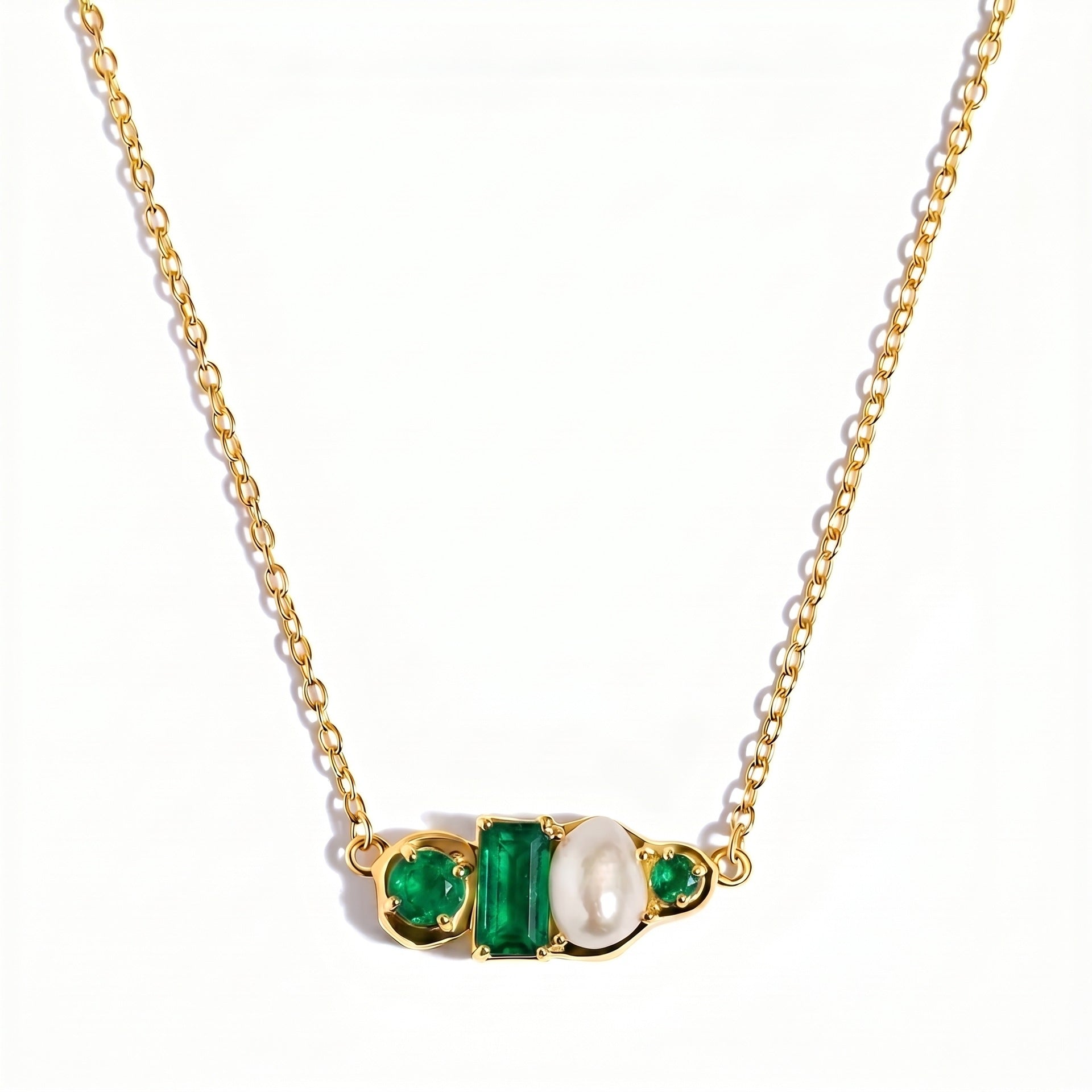 Wholesale Trendy Birthstone Pearl Necklace 18K Gold Plated Stainless Steel Geometric Pendant Fashion Jewelry Gift