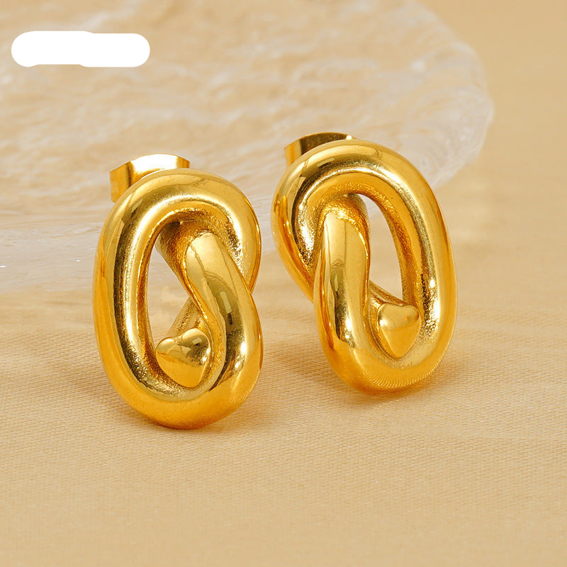 Wholesale 18K gold plated ins temperament retro Hong Kong style niche high-end titanium steel earrings