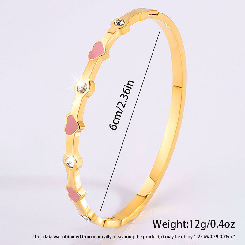 Wholesale Stainless Steel Love Heart Four Rhinestones Titanium Steel Bracelet