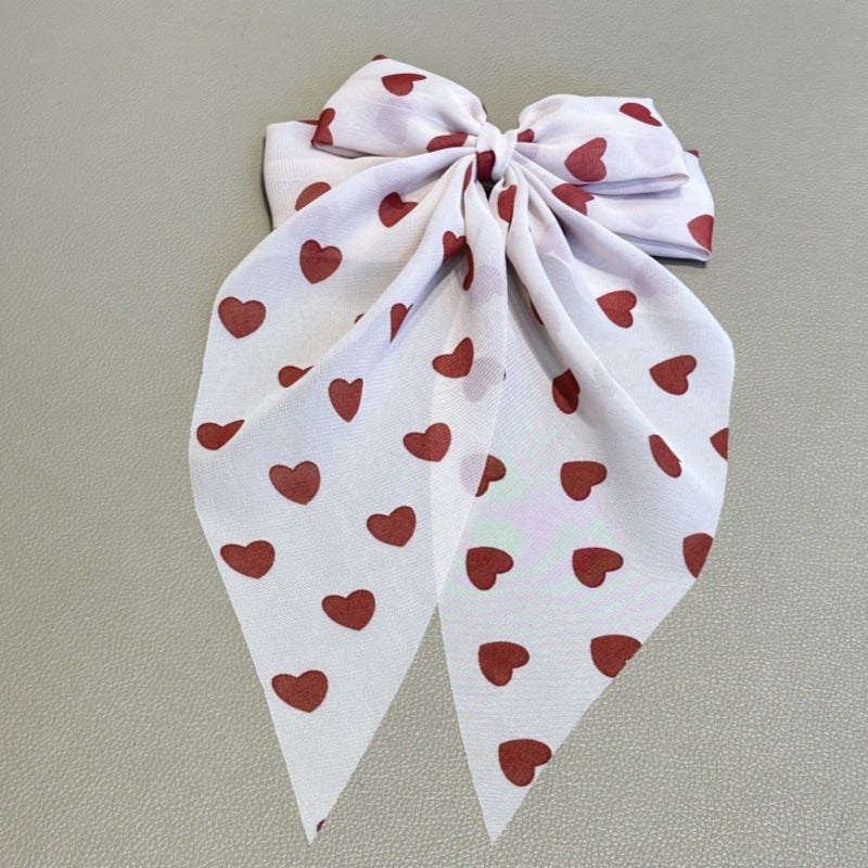 Wholesale heart-shaped printed bow ribbon spring clip Valentine sweet hair clip creative hair accessories