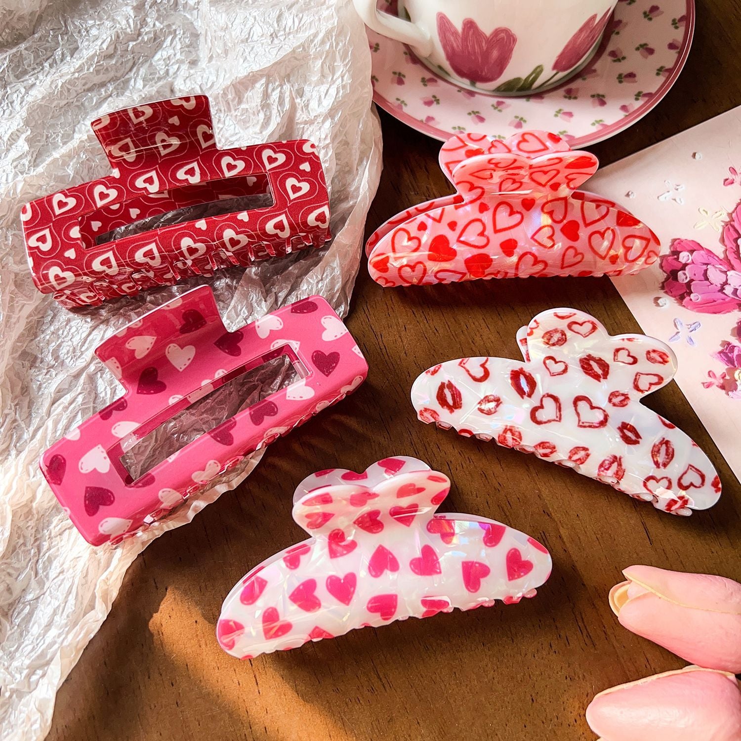 Wholesale New Pink Series Valentine's Day Hairpin Sense Love Printing Shark Clip Sweet Hair Accessories