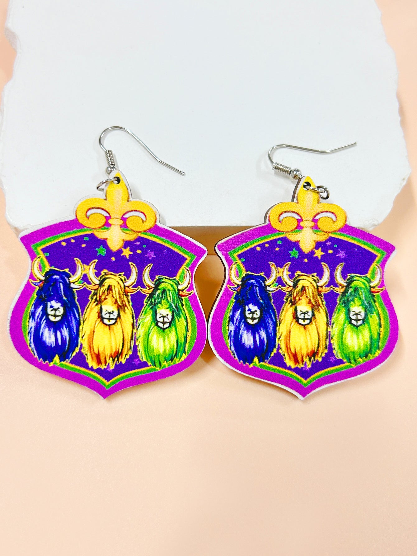 Wholesale Carnival clown mask crown cap lips gradient water drop three-color yak hip hop party earrings