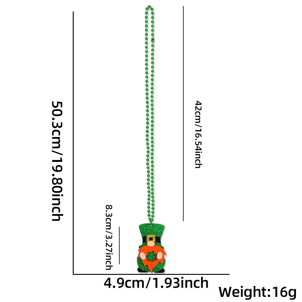 Wholesale Green  Shamrock Hat Bead Chain Pendant Necklace St.  Patrick' s Day