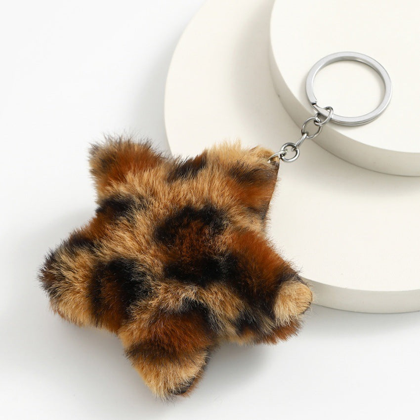 Wholesale Plush Star Keychain Pendant Leopard Print Pentagram