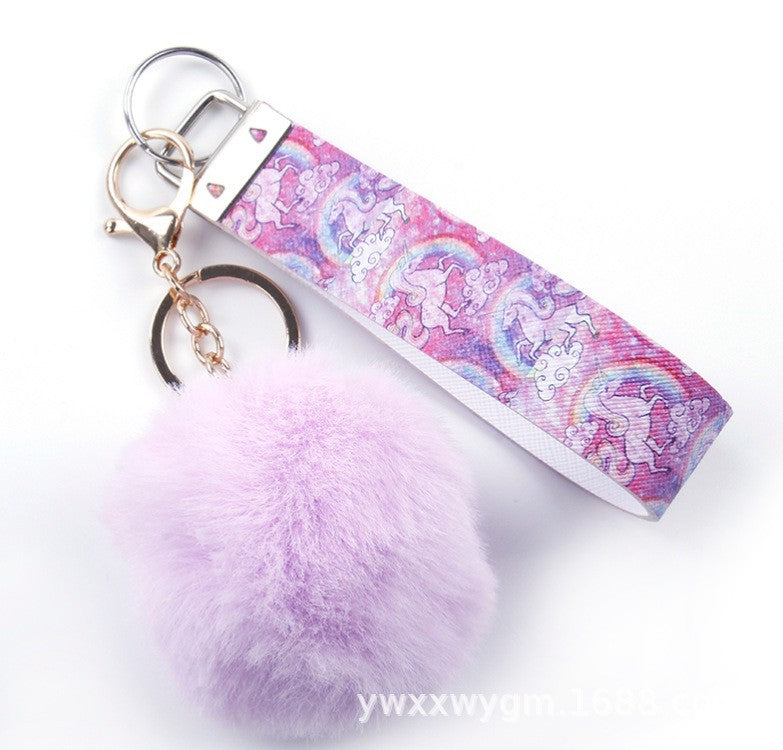 Wholesale Fur Ball PU Leather Lanyard