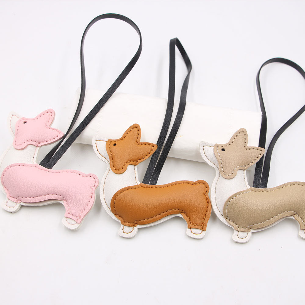 Wholesale Stylish PU Leather Corgi Dog Bag Charm Pendant Cute Japanese Korean Style Coffee Keychain Accessory Boutique Resale Gift