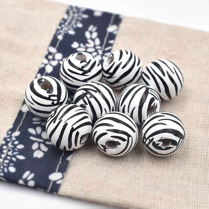 Wholesale 10PCS Houndstooth Wooden Beads DIY Beads Colored Plaid Wooden Beads