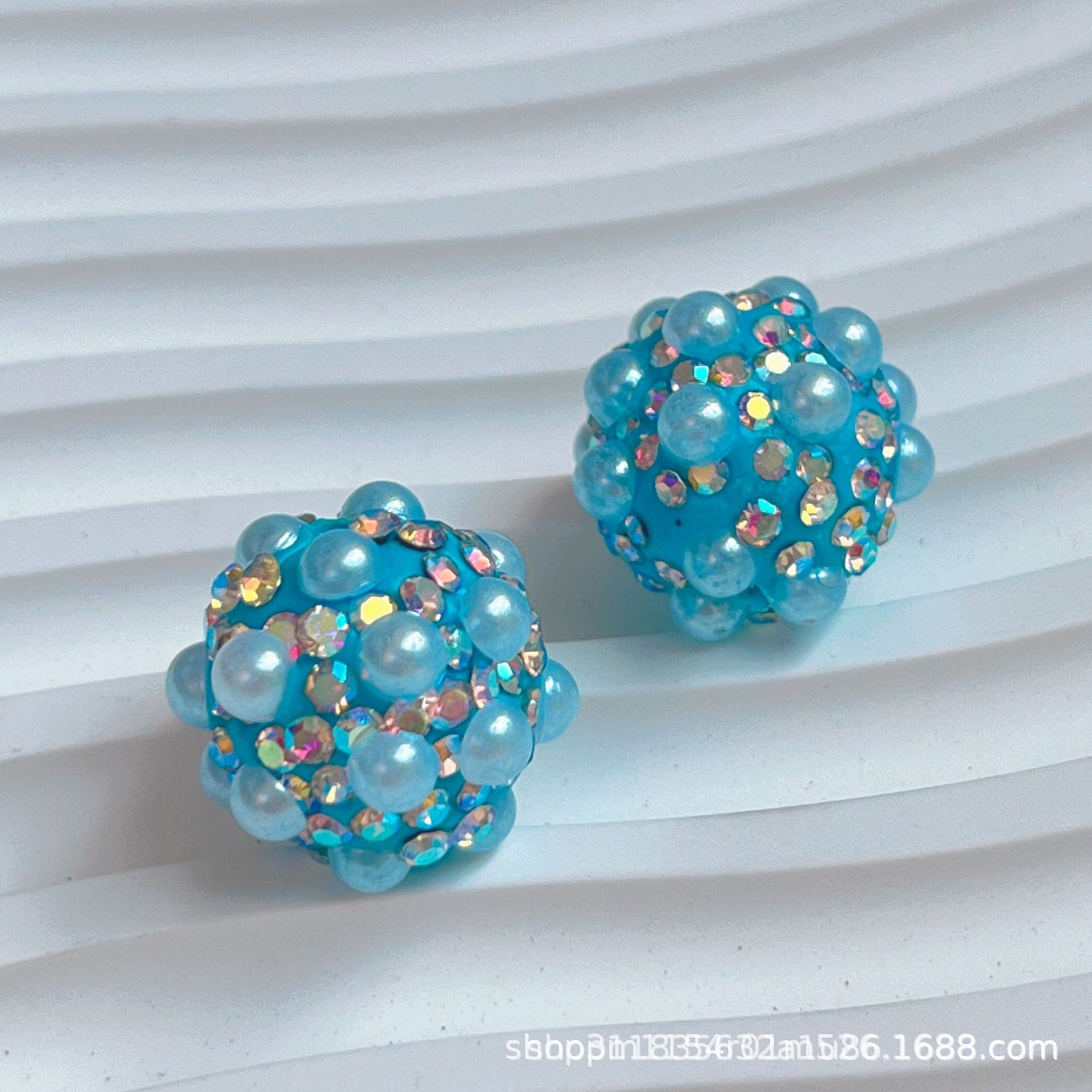 Wholesale 10pcs Colored diamond studded beads  pearl clay straight hole beads