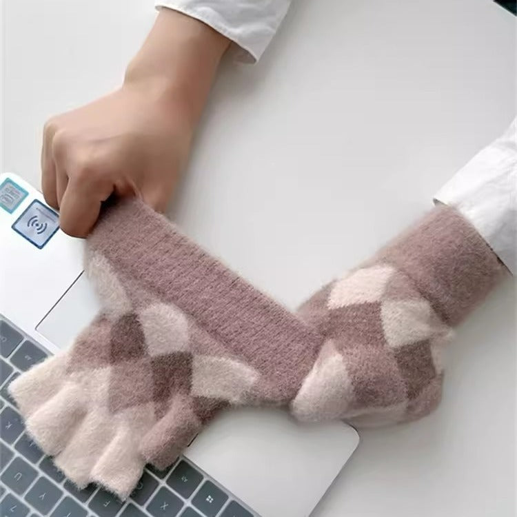 Wholesale Warm Touch Screen Rhombus Thickened Finger Gloves