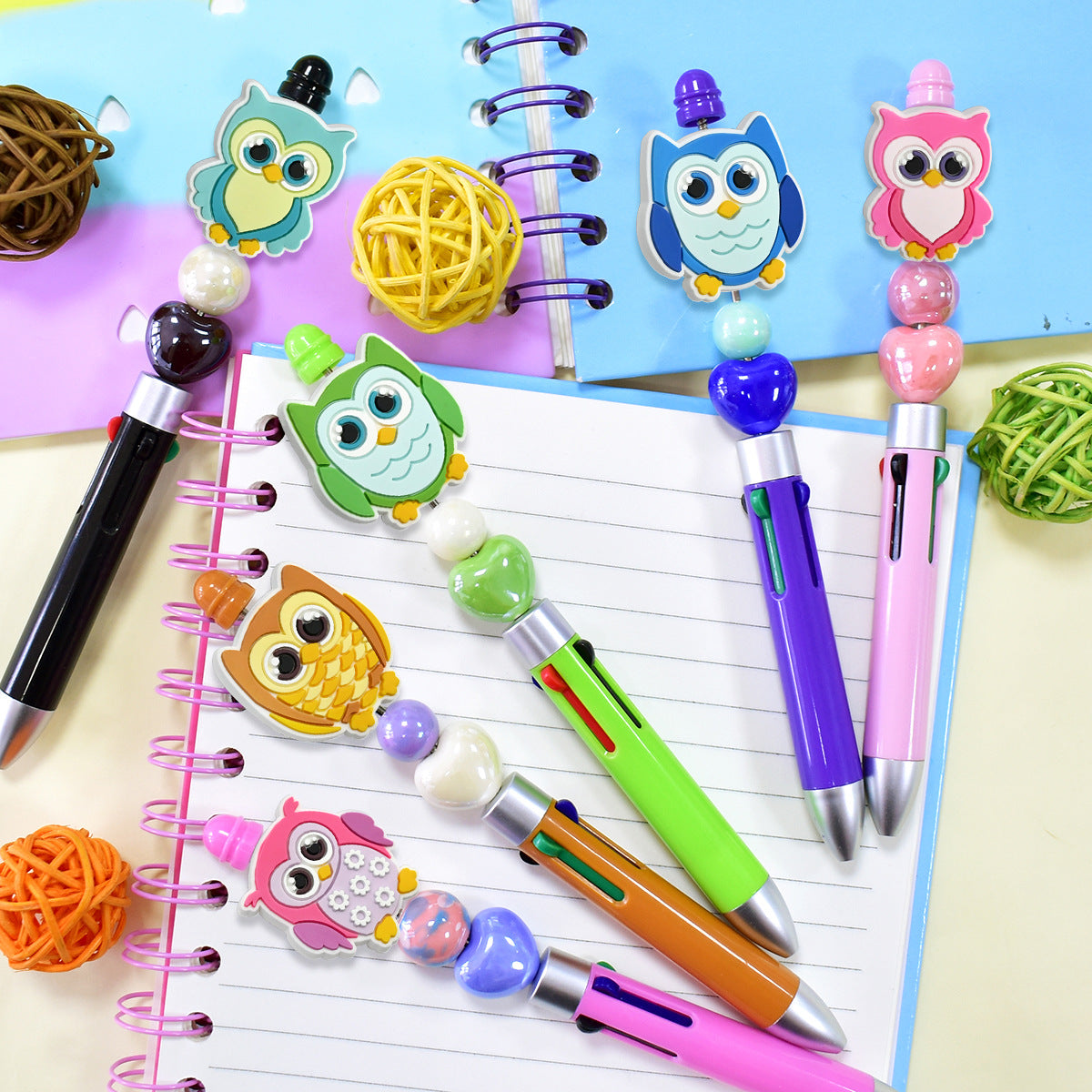 Wholesale Random 100pcs Cute Owl Ballpoint Pen Bead Decoration DIY PVC Soft Rubber Beads