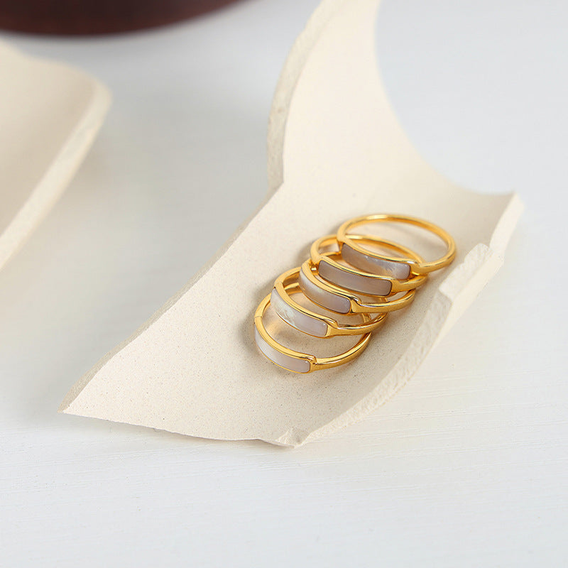 Wholesale Titanium Steel 18k Gold Inlaid White Seashell Ring