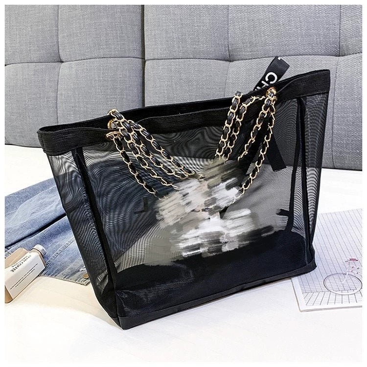 Wholesale Nylon Mesh Black and White Large Capacity Shoulder Bag