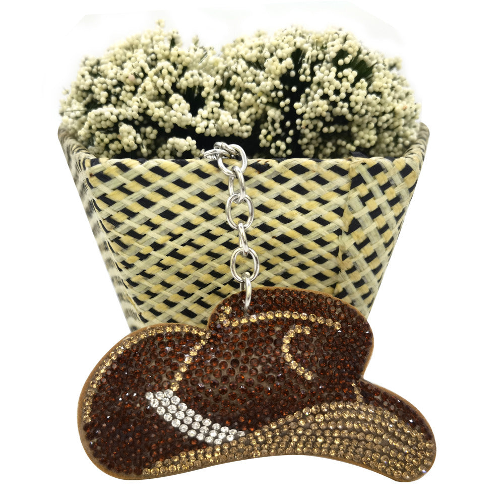 Wholesale 4pcs creative diamond-encrusted hot iron figure cowboy hat key chain