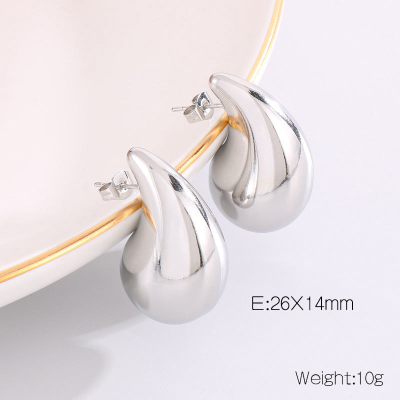 Wholesale Fashion High-end Design Chubby Water Drop Earrings Stainless Steel Hollow Necklace Temperament All-match Set