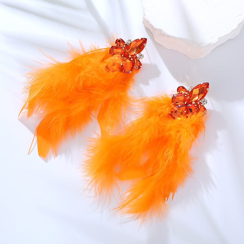 Wholesale Alloy Diamond Feather Flower Long Temperament Tassel Earrings