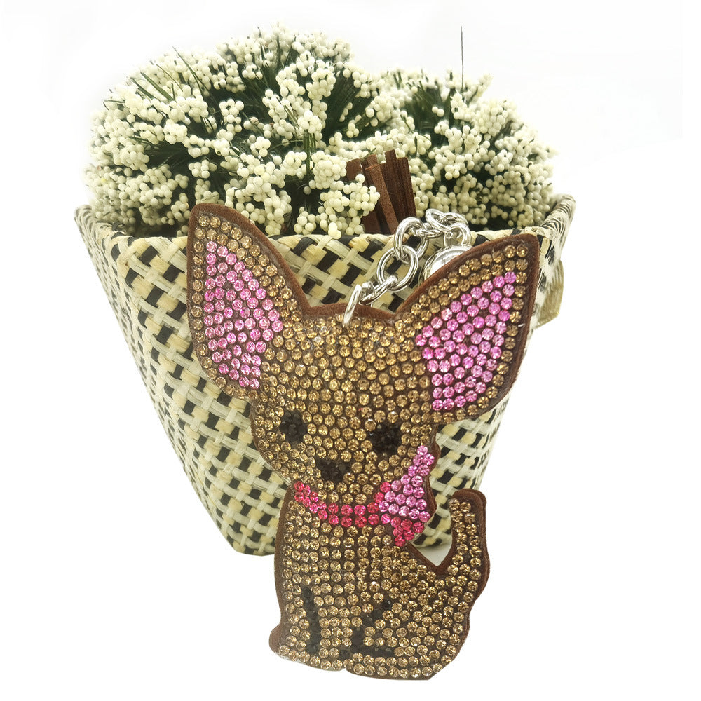 Wholesale 4pcs Creative  Velvet Diamond-encrusted Cartoon Desert Fox Key Chain