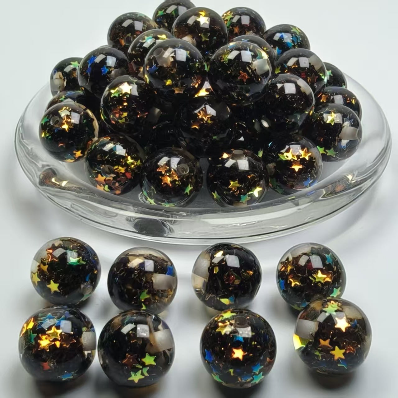 Wholesale  20pcs 16mm Sequin Heart-Shaped Glitter  Resin Beads DIY Acrylic Beads