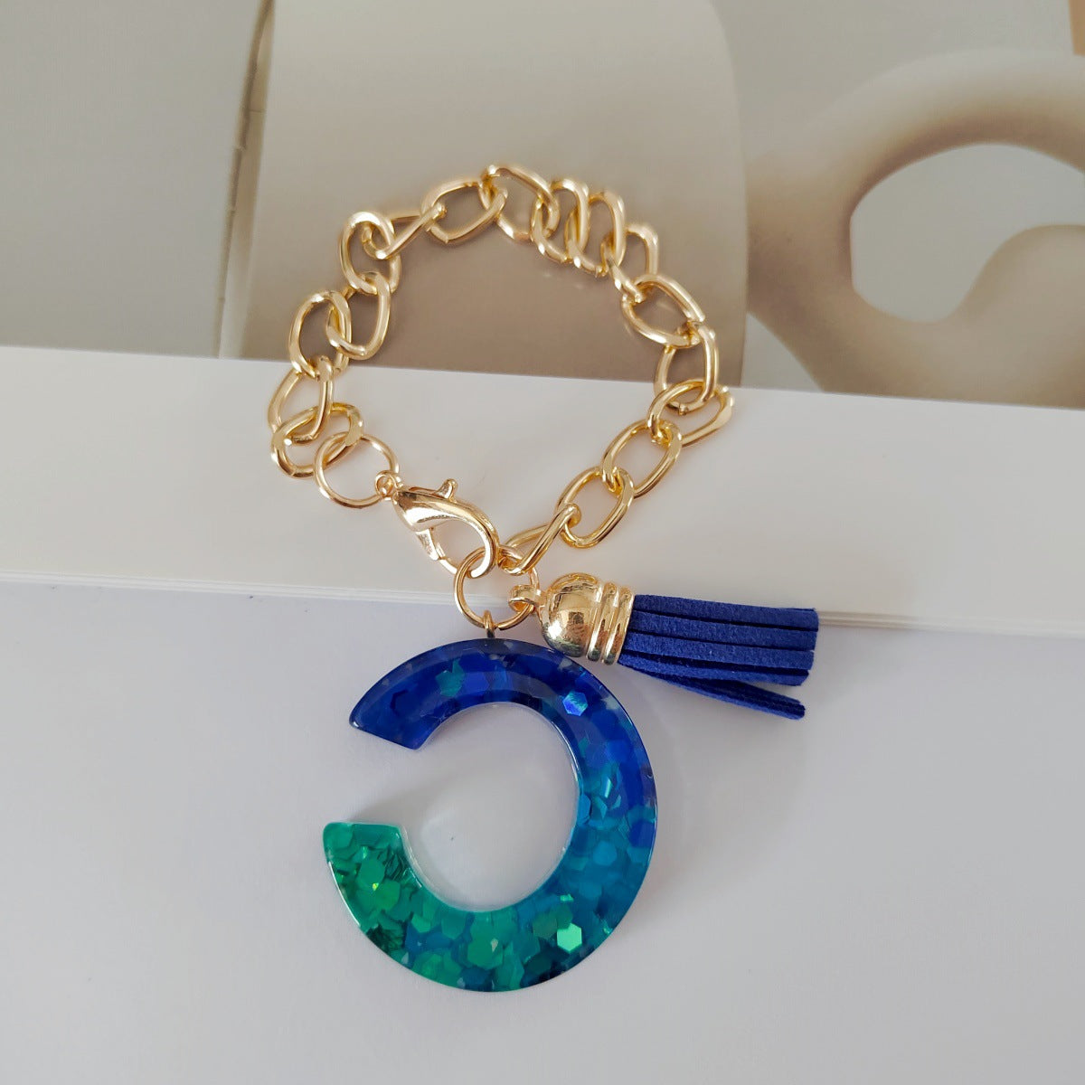 Wholesale Mixed color blue English letter keychain