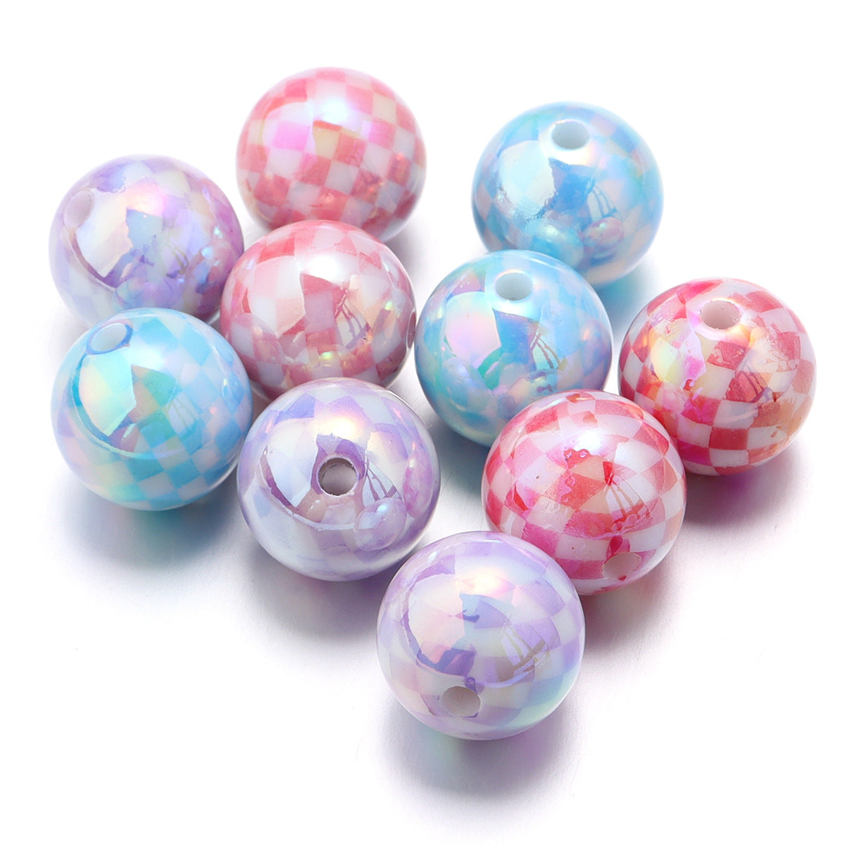 Wholesale Color coated straight hole printed acrylic round beads
