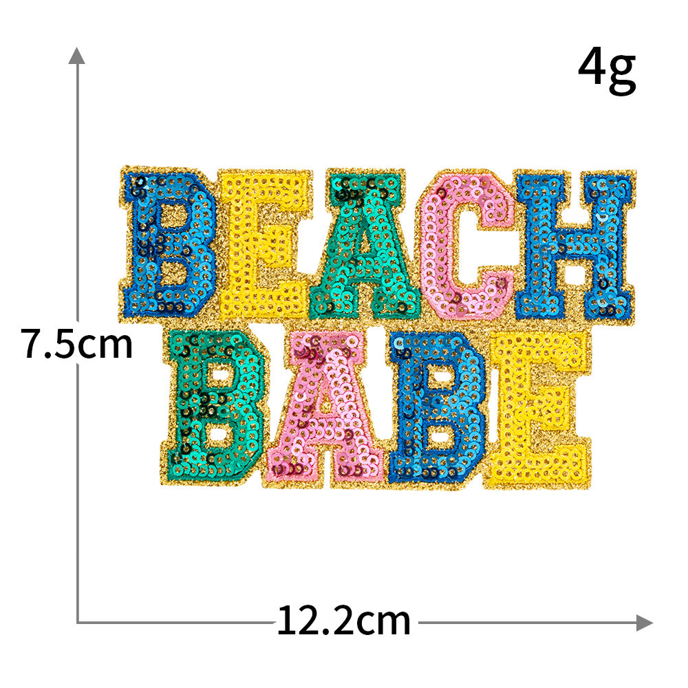Wholesale Rayon Polyester Sequined Letter Patch Pink With Gold Silver Trim Stylish Decorative Embroidered Applique For Bags Coats Hats Resale