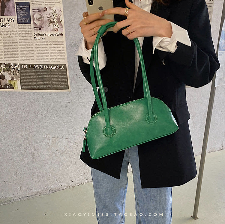 Wholesale Retro Fashion Wax Leather Candy Color Baguette Bag