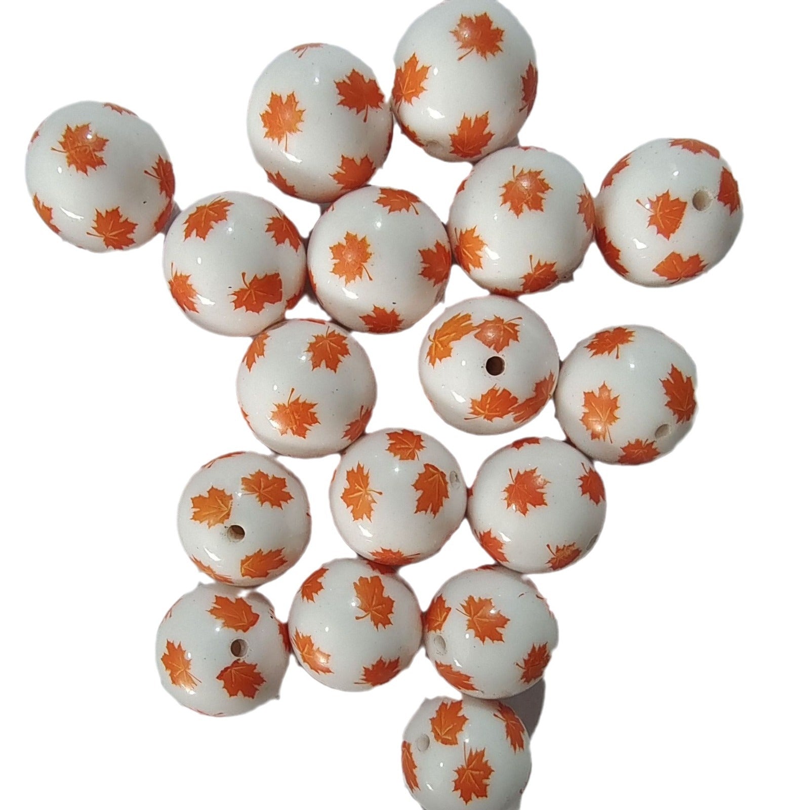 Wholesale 5pcs 20mm Acrylic Orange Small Maple Leaf Print Beads